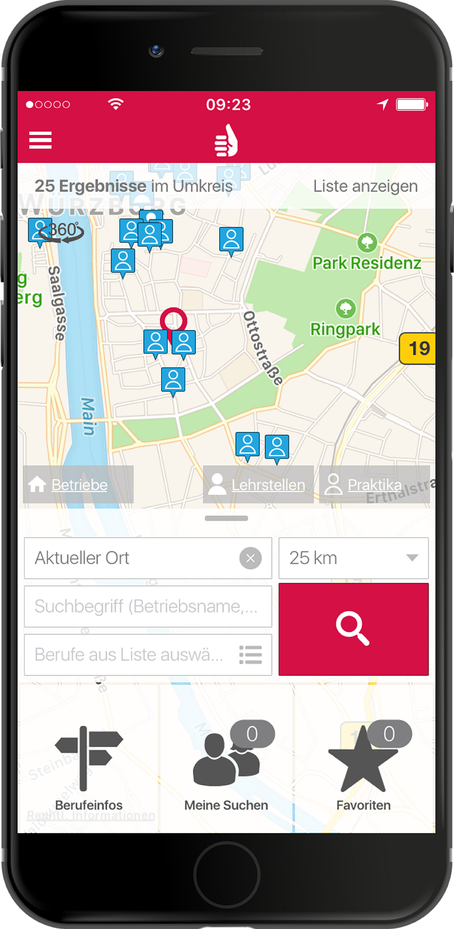Splashscreen Würzburg Suche Iphone mit der Splashscreen Würzburg Suche auf dem Display
