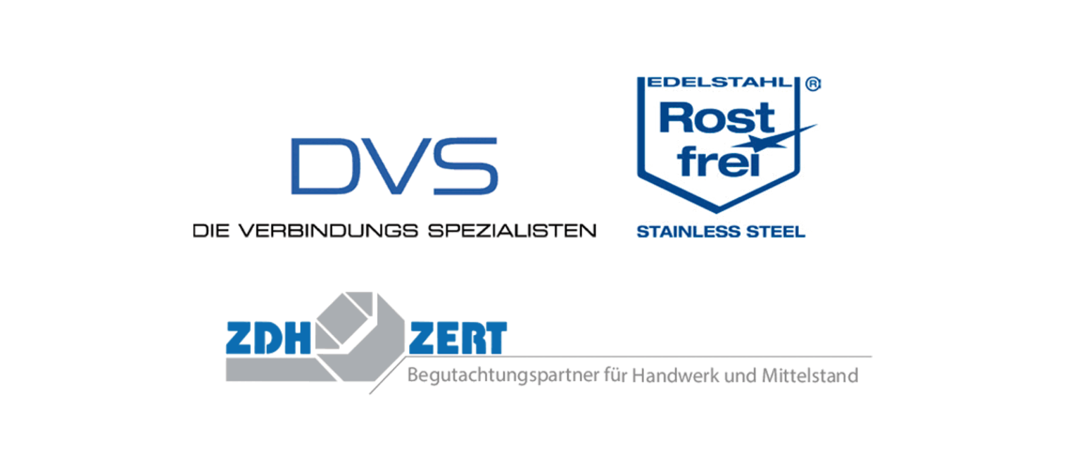 Logos der DVS, Rostfrei und ZDH Zert