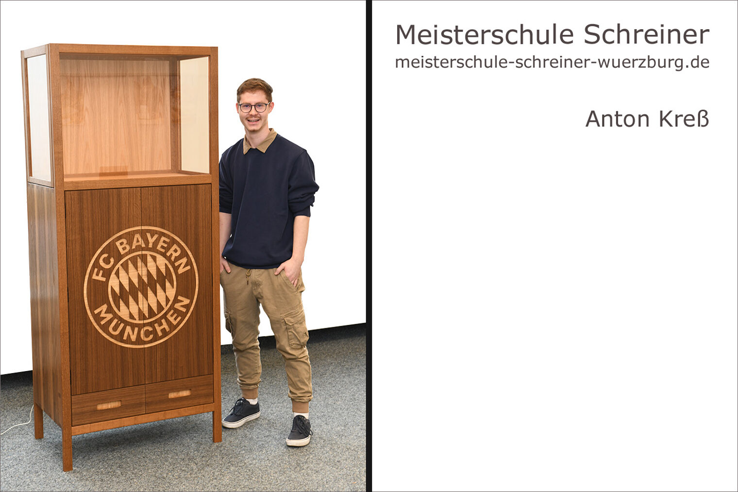 Porträt von Anton Kreß mit seinem Schreinermeisterstück "Rekordmeister".
