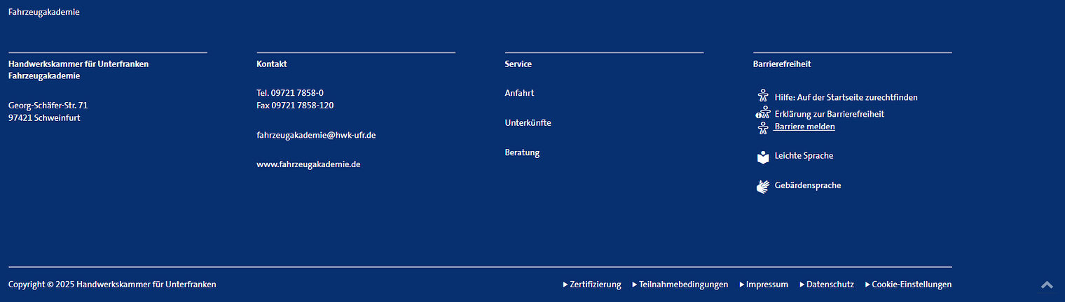 Screenshot des Footer-Bereichs auf www.spenglermeisterschule.de