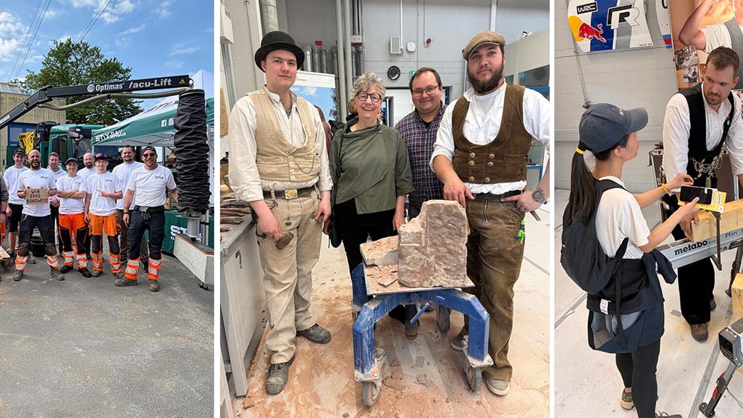 Collage mit verschiedenen Gruppenfotos von Handwerkern auf der Jobmeile