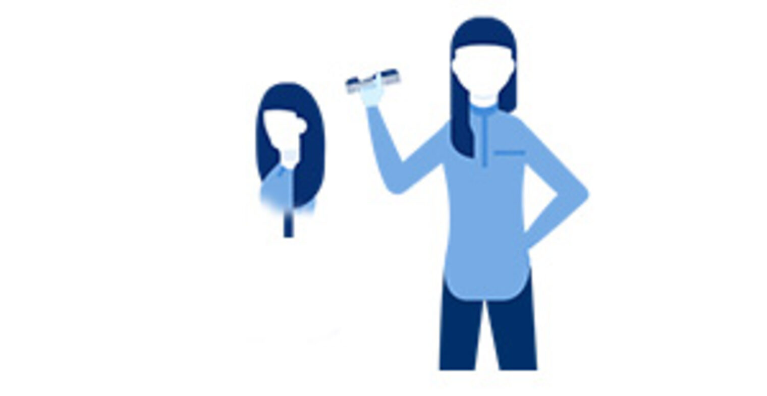 Illustration einer Person mit langem Haar beim Üben einer Stylingtechnik